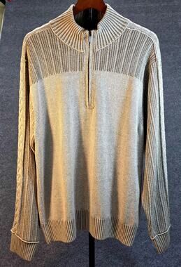 FX Fusion Men's Size L 1/4 Zip Pullover Sweater Knit Tan Cotton Blend